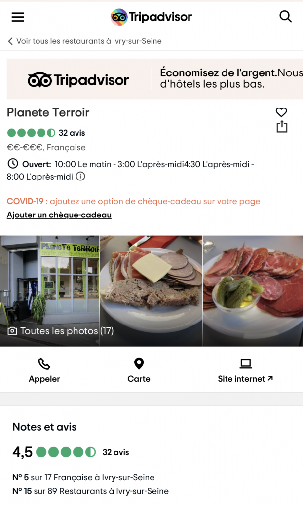 article sur tripadvisor de planete terroir